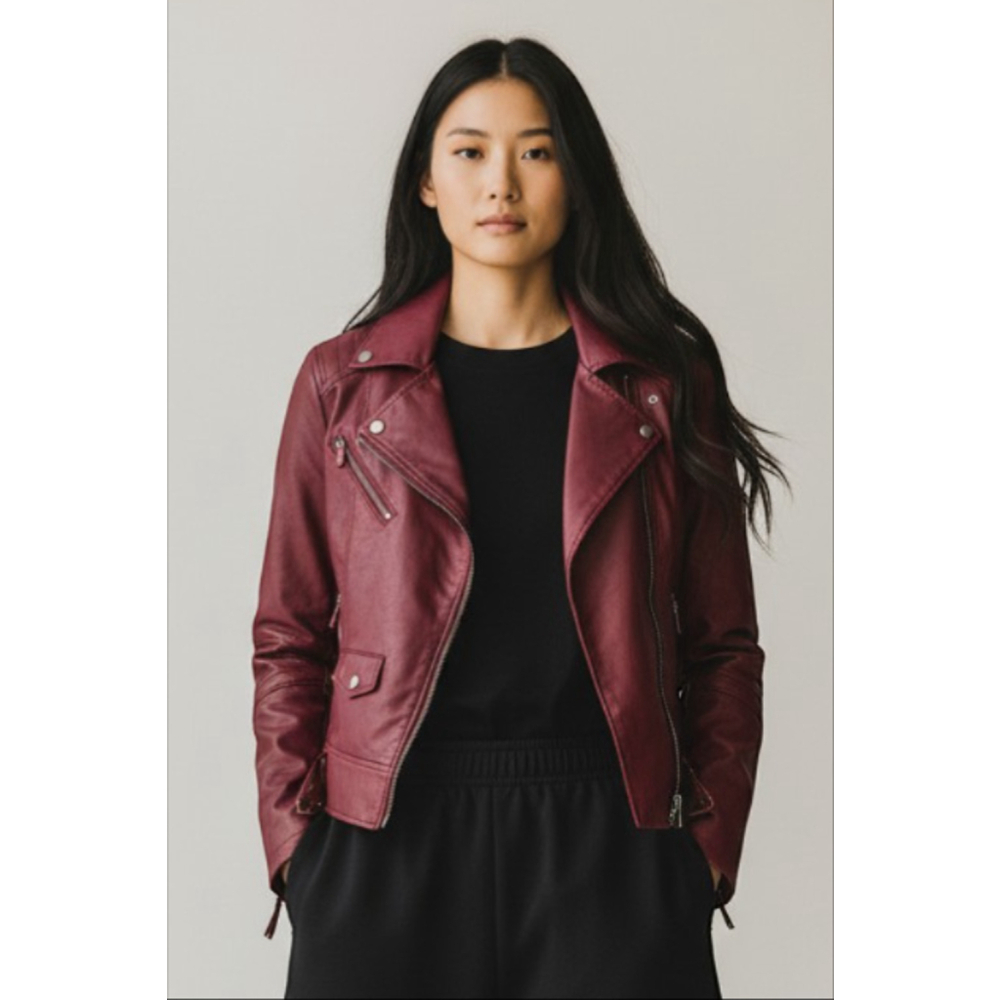 Chic Lulus Burgundy Vegan Leather Moto Jacket - Size S